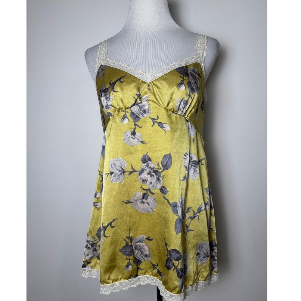 The Limited Silky Satin Y2K‎ Babydoll Camisole Top M Cottage Floral Lace Trim